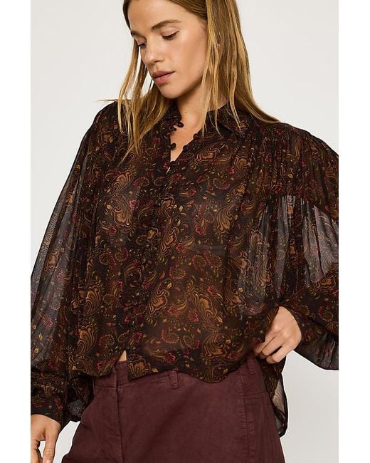 By Anthropologie Brown Paisley Long-Sleeve Blouse