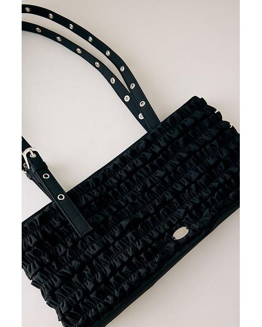 Damson Madder Black Sophia Ruffle Baguette Bag