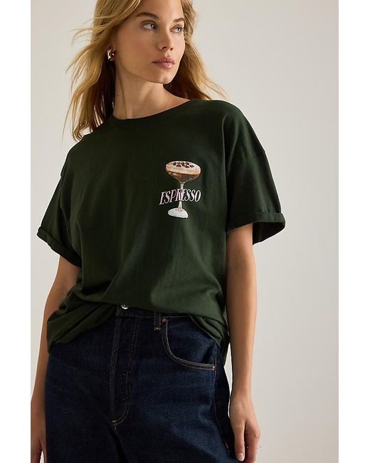By Anthropologie Green Espresso Martini Graphic Boyfriend T-Shirt