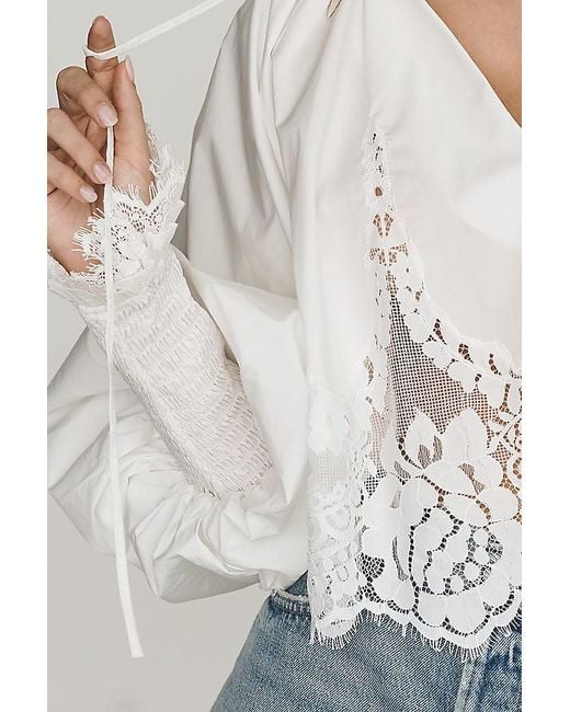 Mare Mare White Lace Inset Long-Sleeve Blouse