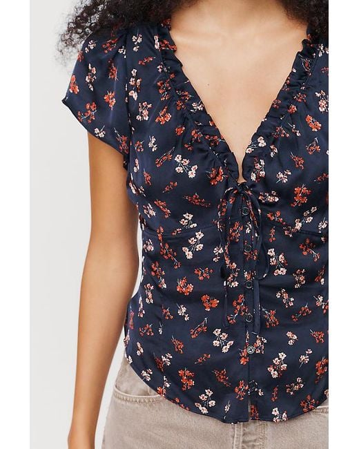 By Anthropologie Blue Silken Blouse