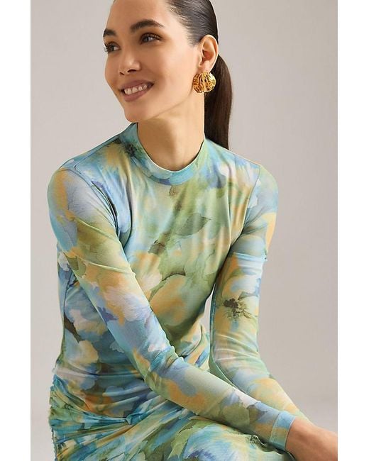Bardot Green Lea Floral Mesh Midi Dress