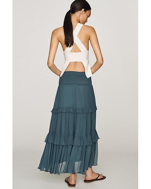 By Anthropologie Blue Tiered Balkans Maxi Skirt