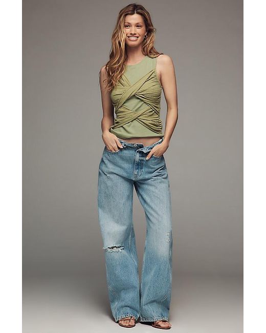 By Anthropologie Green Twisted Crew-Neck Tank Top