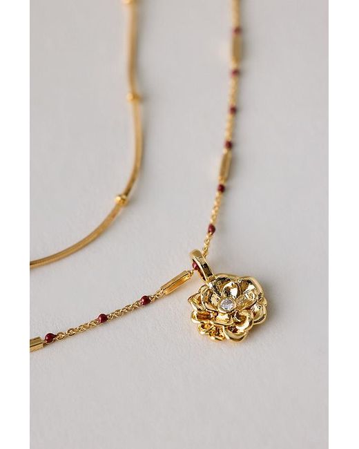 By Anthropologie White Plated Birth Flower Layered Necklace