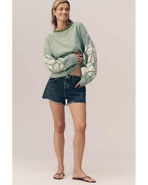 Pilcro Green Cotton Bonfire Long-Sleeve Top