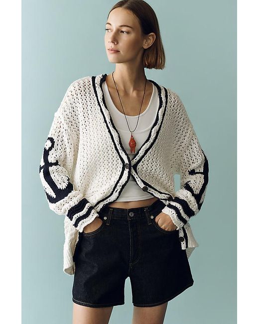 Maeve Blue Open-Stitch Anchor Cardigan