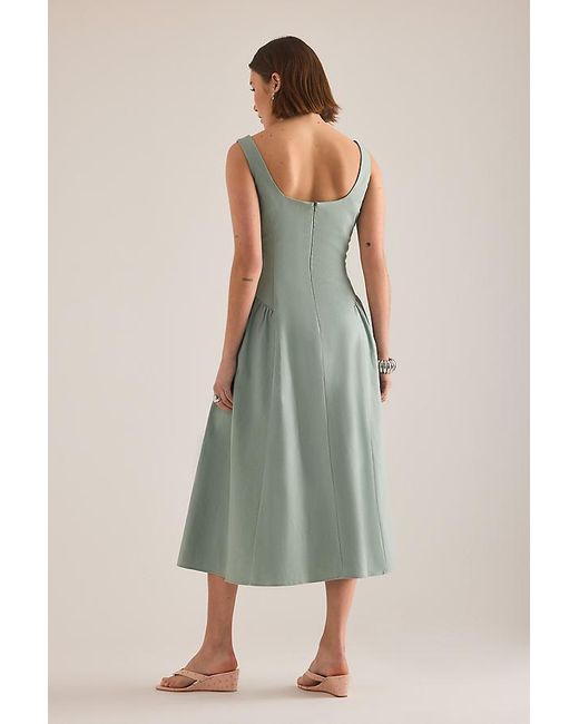 By Anthropologie Green Livy Cotton-Linen Hourglass Midi Dress