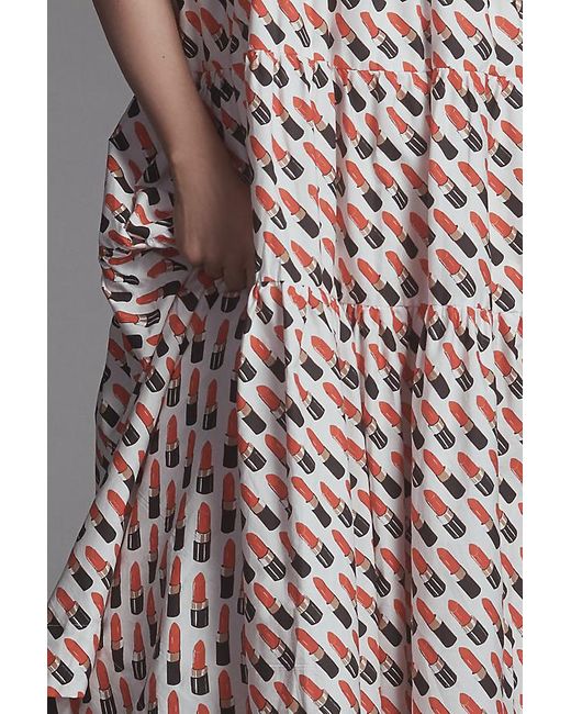 By Anthropologie Natural Square-Neck Tiered Babydoll Dress