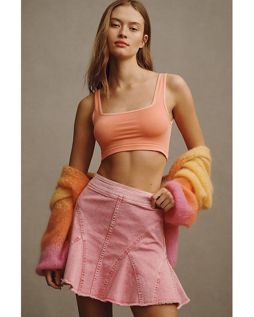 Pilcro Pink Seamed Flared Mini Skirt