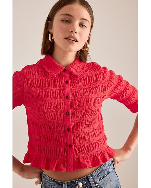 Maeve Red Ruffle Button-Front Top