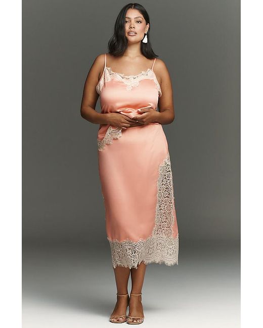 Bl-nk Gray Cinzia Laced Satin Midi Skirt