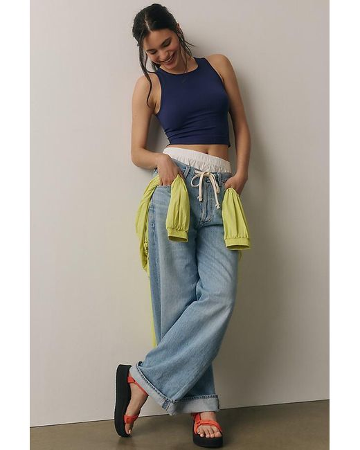 By Anthropologie Blue The Reegan Seamless Ribbed Cropped Tank Top