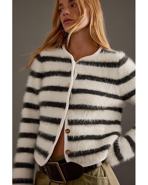 By Anthropologie Gray Fluffy Stripe Cardigan