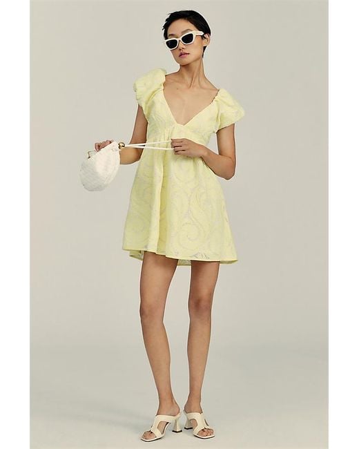 Anthropologie Yellow By Deep-v Puff-sleeve Dress