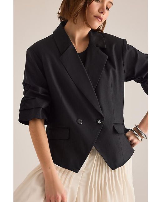 By Anthropologie Black Short-Sleeve Blazer