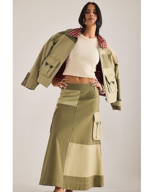 Damson Madder Green Marcelle Colourblock Midi Cargo Skirt