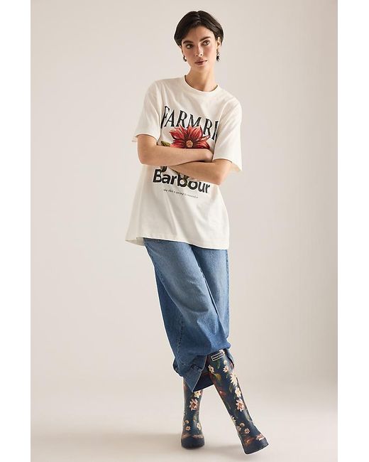 BARBOUR X FARM RIO Blue Wild Flower Wellingtons