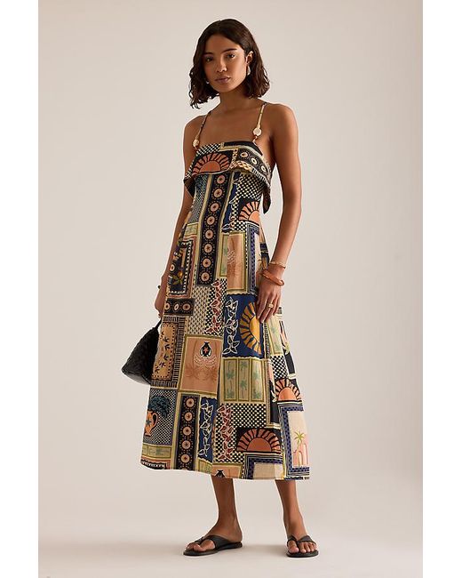 By Anthropologie Natural Lia Linen-Blend Beaded Strap Midi Dress