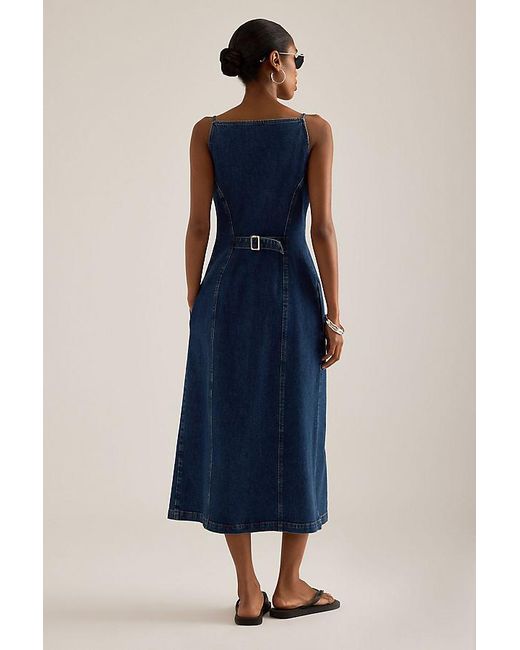 ALIGNE Blue Santigo Square-Neck Button-Front Denim Midi Dress
