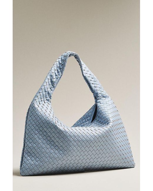 By Anthropologie Blue Woven Faux-Leather Oversized Slouchy Tote Bag