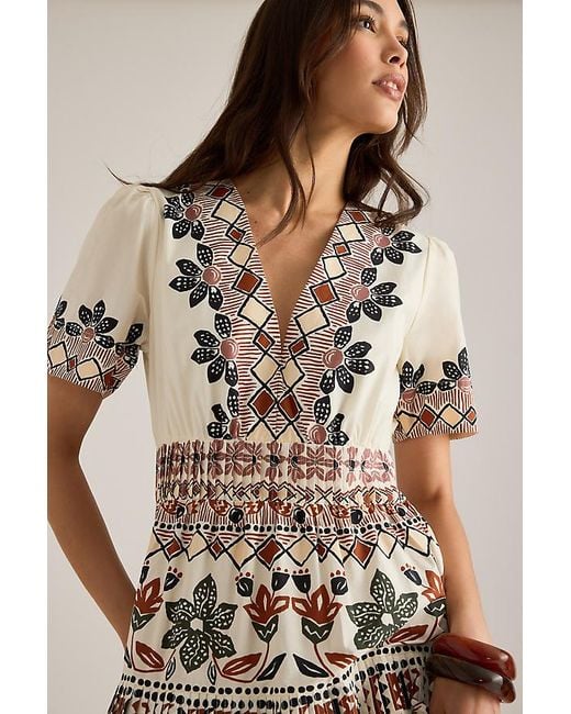 Farm Rio Natural Anika Short-Sleeve Midi Dress