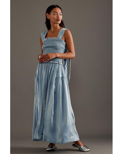 Damson Madder Blue Satin Midi Dress