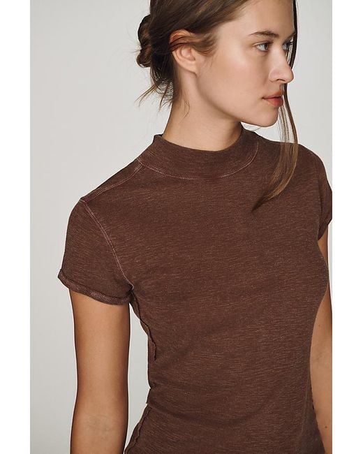 Pilcro Brown Cyris Cotton Modal Turtleneck T-Shirt