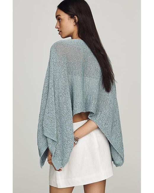 By Anthropologie Blue Gauze Knit Poncho