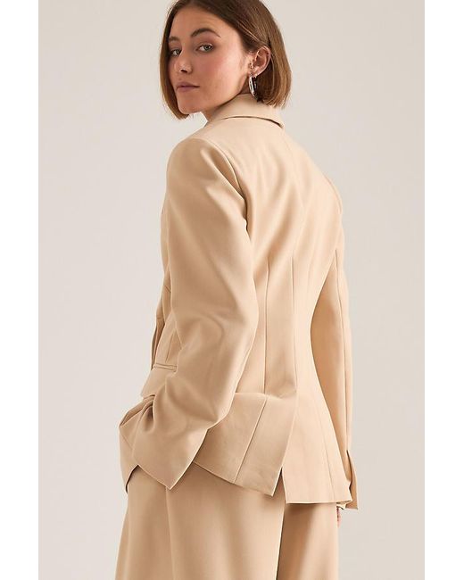 Anthropologie Natural By Hourglass Woven Single-Breasted Blazer