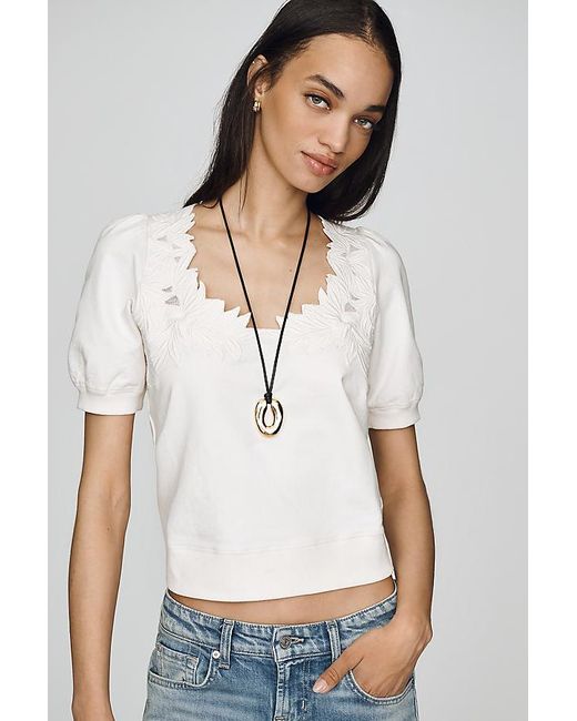 By Anthropologie White Deco Crop Pullover