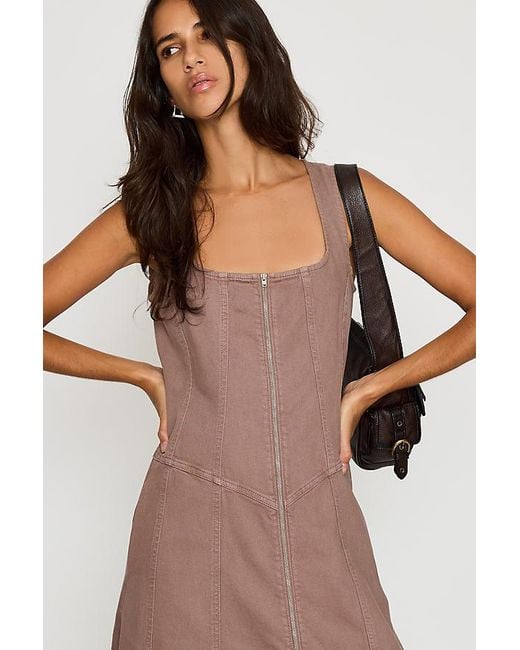 Pilcro Brown Denim Zip-Front Midi Dress