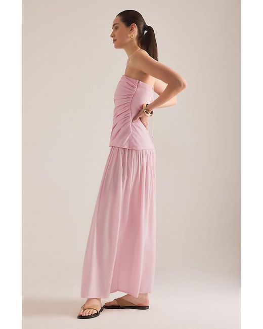 Faithfull The Brand Pink Notte Ruched Drop-Waist Maxi Dress