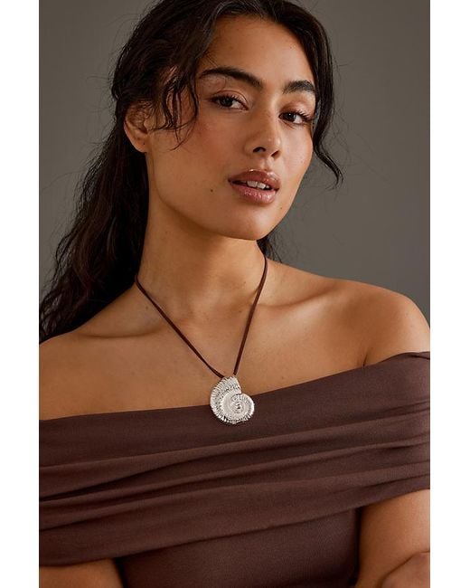 Anthropologie Brown Shell Cord Necklace