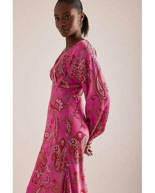 Never Fully Dressed Pink Emma V-Neck Paisley-Print Midi Dress