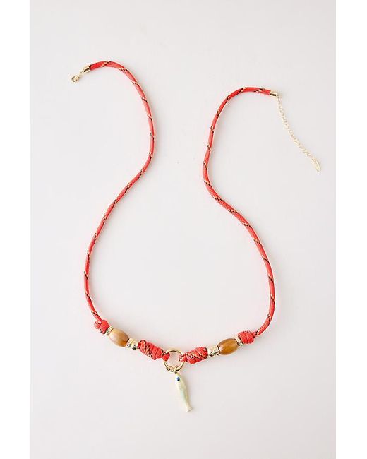 By Anthropologie Red Beaded Rope Fish Pendant Necklace