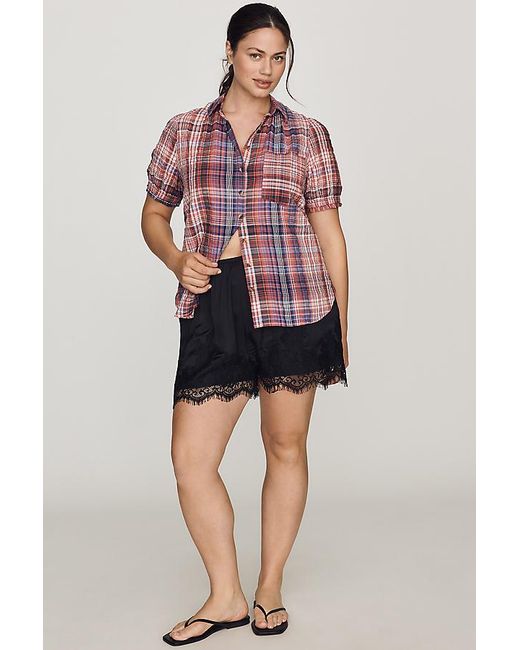 Pilcro Red Aly Puff-Sleeve Blouse