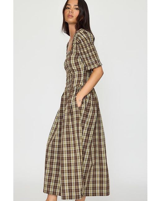 Damson Madder Natural Emmy Shirred Check Midi Dress