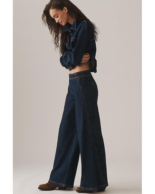 Maeve Blue Scallop-Edge High-Rise Wide-Leg Jeans
