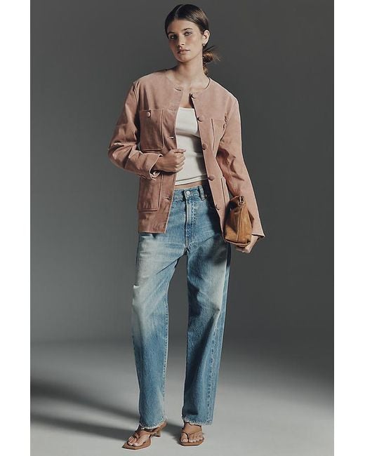 Blank NYC Gray Real Suede Collarless Jacket