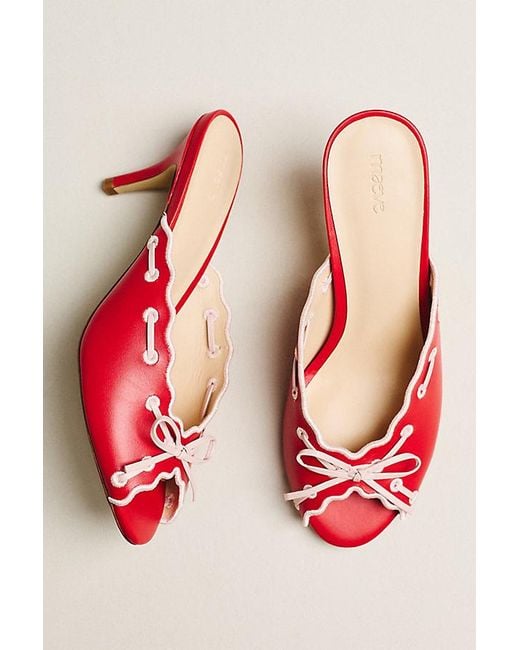 Maeve Red Scalloped Mule Heels