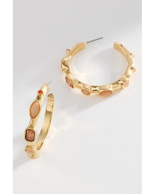 By Anthropologie White Bezel Stone Hoop Earrings