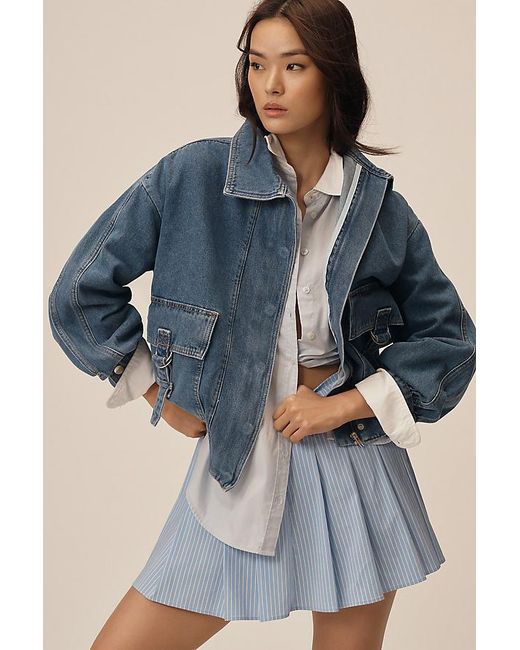Pilcro Blue Utility Denim Bomber Jacket