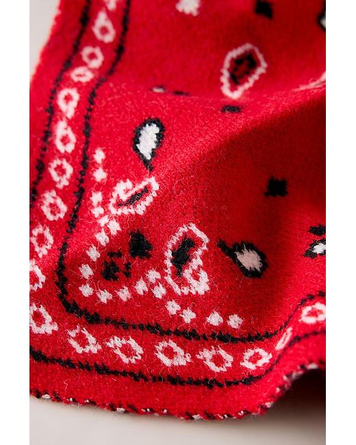 By Anthropologie Red Knitted Triangle Bandana Headscarf