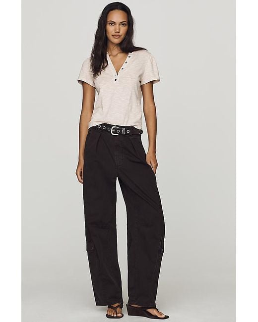Pilcro Black Cotton Henley Top