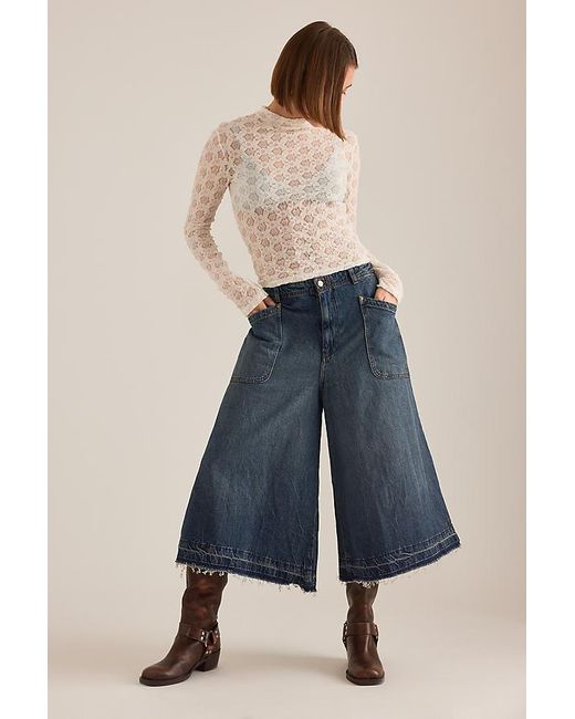 Pilcro Blue Ultra Wide-Leg Cropped Jeans