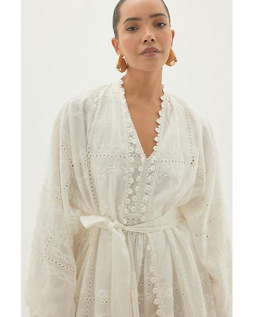 By Anthropologie Natural Embroidered Kimono