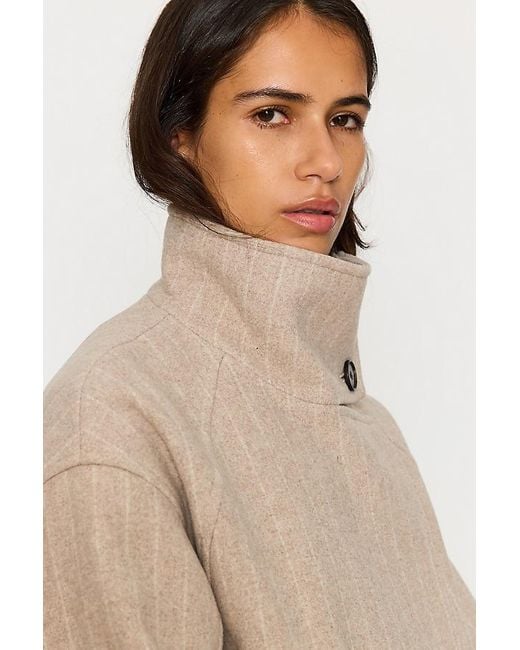 By Anthropologie Blue Funnel-Neck Stripe Wool-Blend Jacket