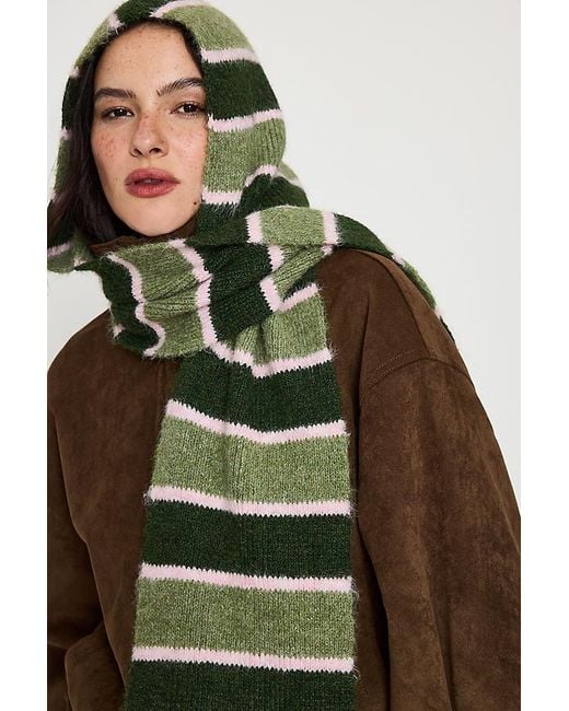 By Anthropologie Green Striped Hooded Scarf