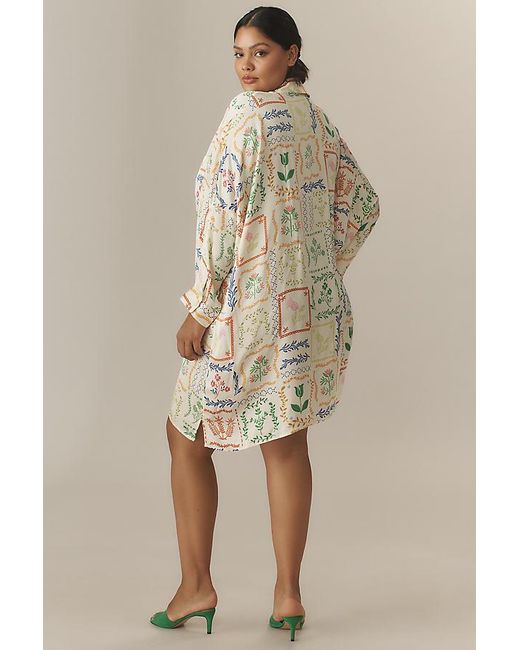 Corey Lynn Calter Long-Sleeve Printed Mini Shirt Dress in White | Lyst UK